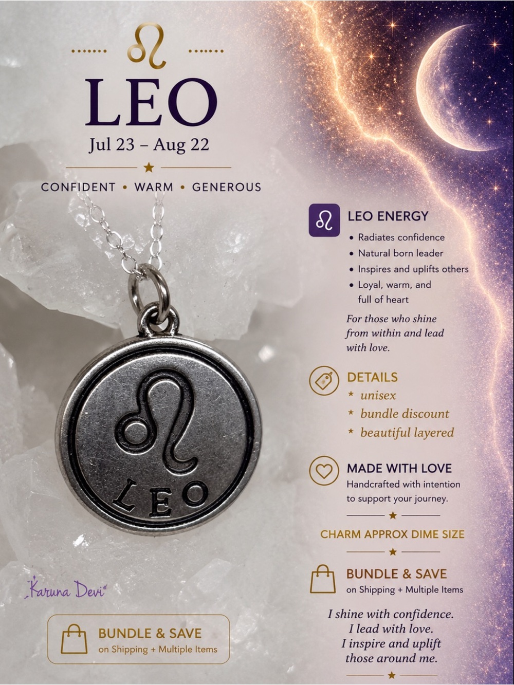 2 for $25 Leo Zodiac Silver Pendant Necklace